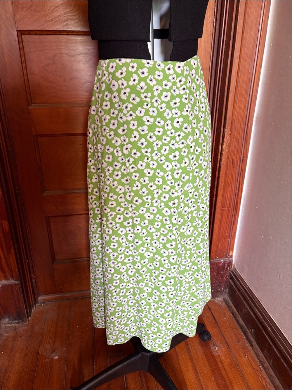 Green Floral Midi Skirt - Women's Lined A-Line Skirt